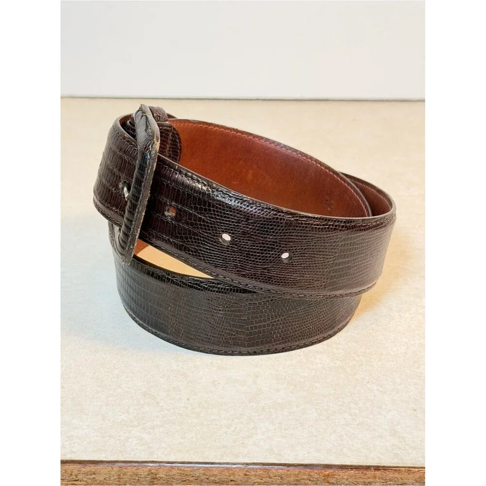 Polo RALPH LAUREN Genuine Lizard Belt & Buckle Brown USA Sz 28 Mens
